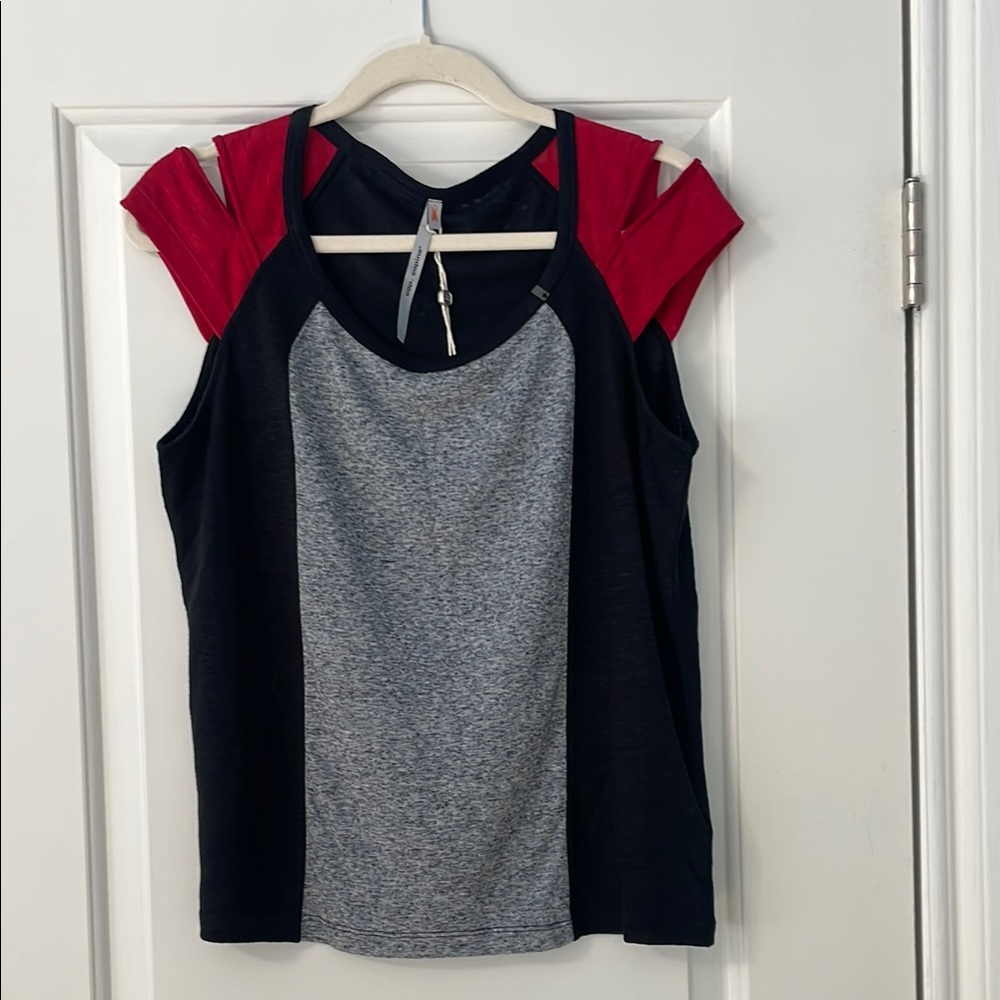 Cop.Copine Gray and Black Tie Front Tank Top